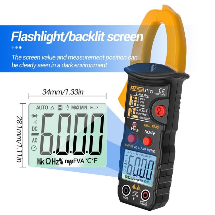 ANENG ST184 Automatically Identify Clamp-On Smart Digital Multimeter(Black)