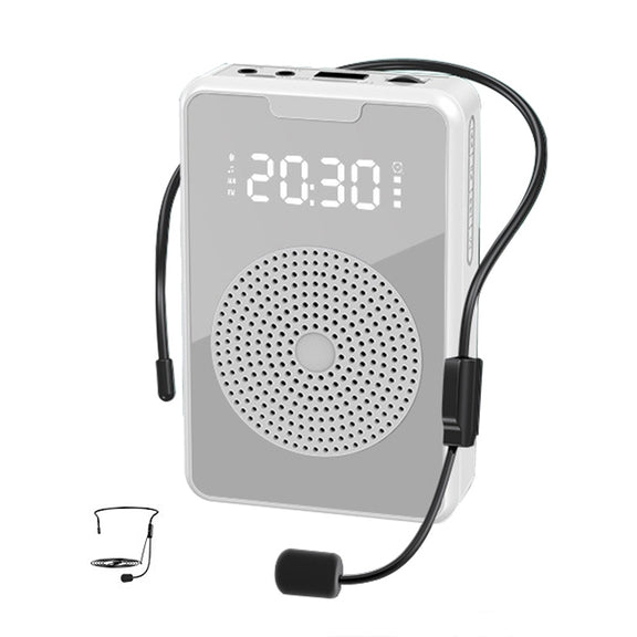 ZXL-H3 Portable Teaching Microphone Amplifier with Time Display, Spec: Wired Version (White)