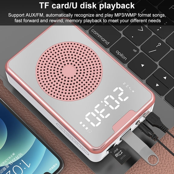 ZXL-H3 Portable Teaching Microphone Amplifier with Time Display, Spec: Wireless Version (White)