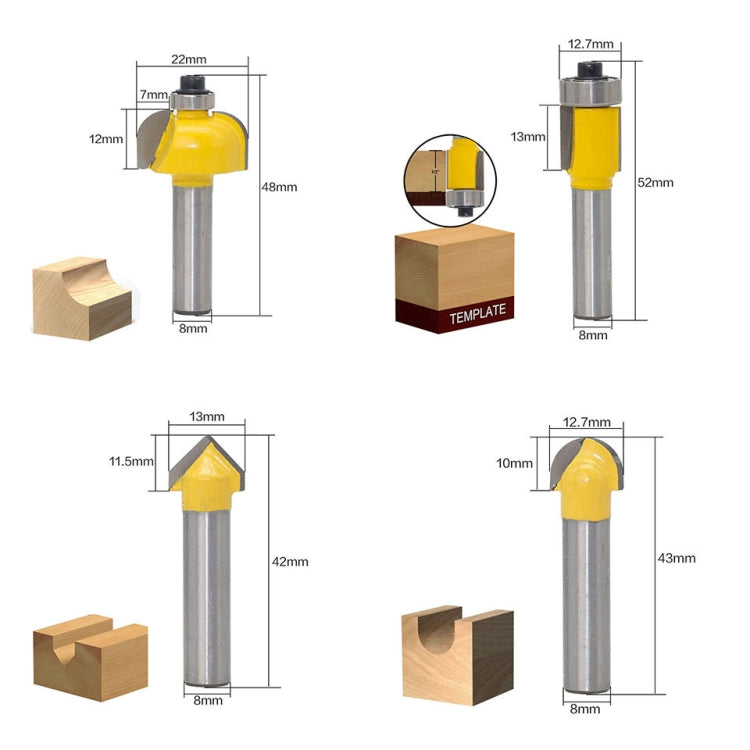 12 PCS / Set Woodworking Engraving Machine Trimmer Cutting Tool, Model: 8 Handle With Wooden Box