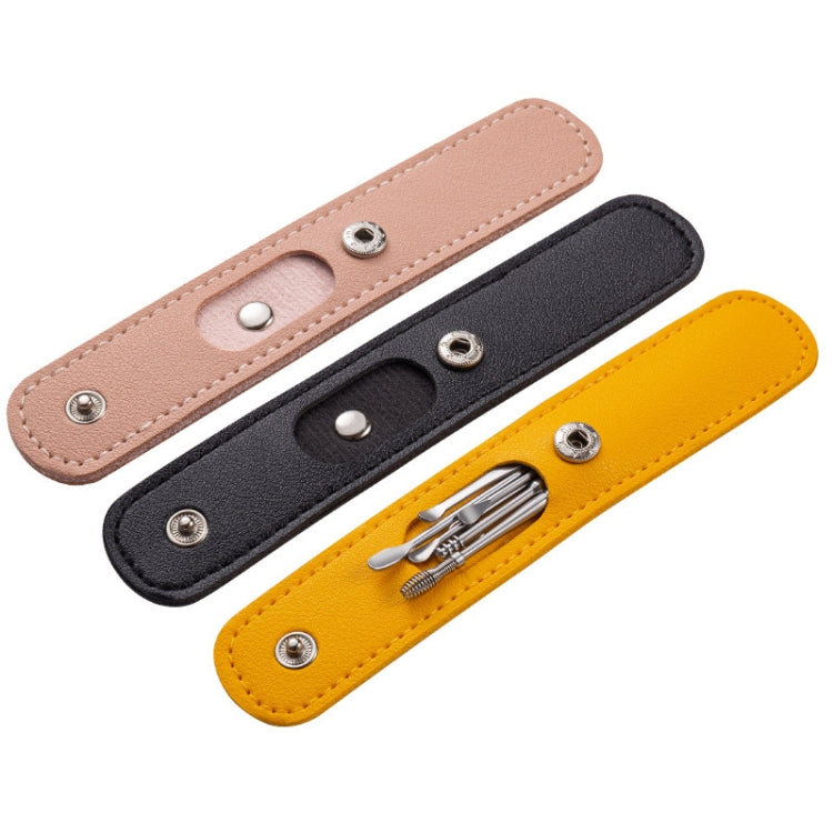 5 Sets 6 In 1 Stainless Steel Spring Spiral Portable Ear Pick, Specification: Pink Leather Case