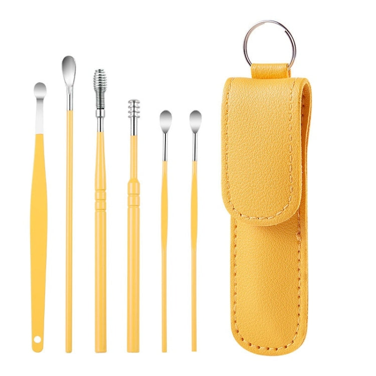 5 Sets 6 In 1 Stainless Steel Spring Spiral Portable Ear Pick, Specification: Yellow