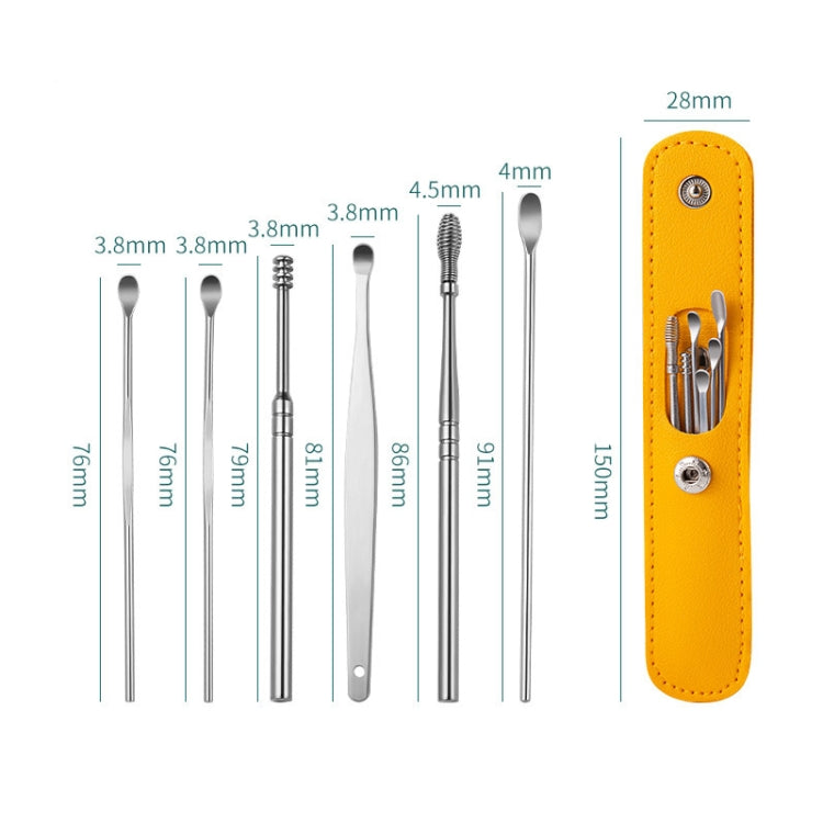 5 Sets 6 In 1 Stainless Steel Spring Spiral Portable Ear Pick, Specification: Black