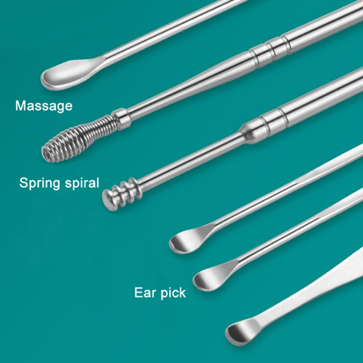 5 Sets 6 In 1 Stainless Steel Spring Spiral Portable Ear Pick, Specification: Black
