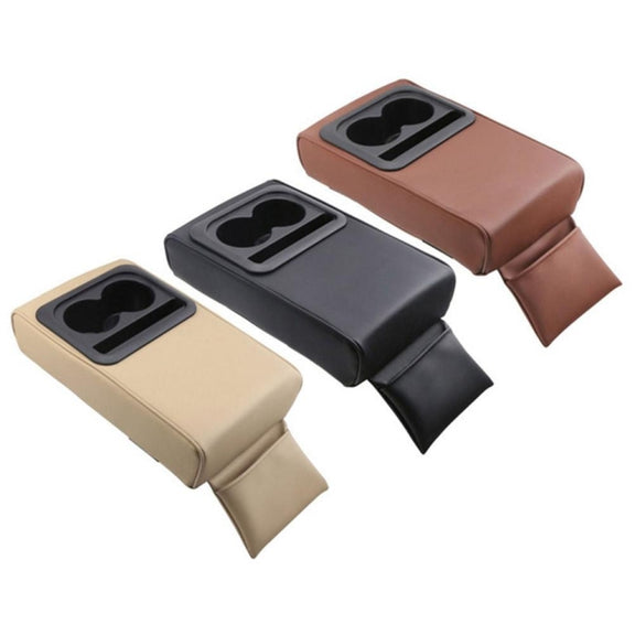 Car Armrest Box Increased Support With Rear Seat Water Cup Holder(Brown)