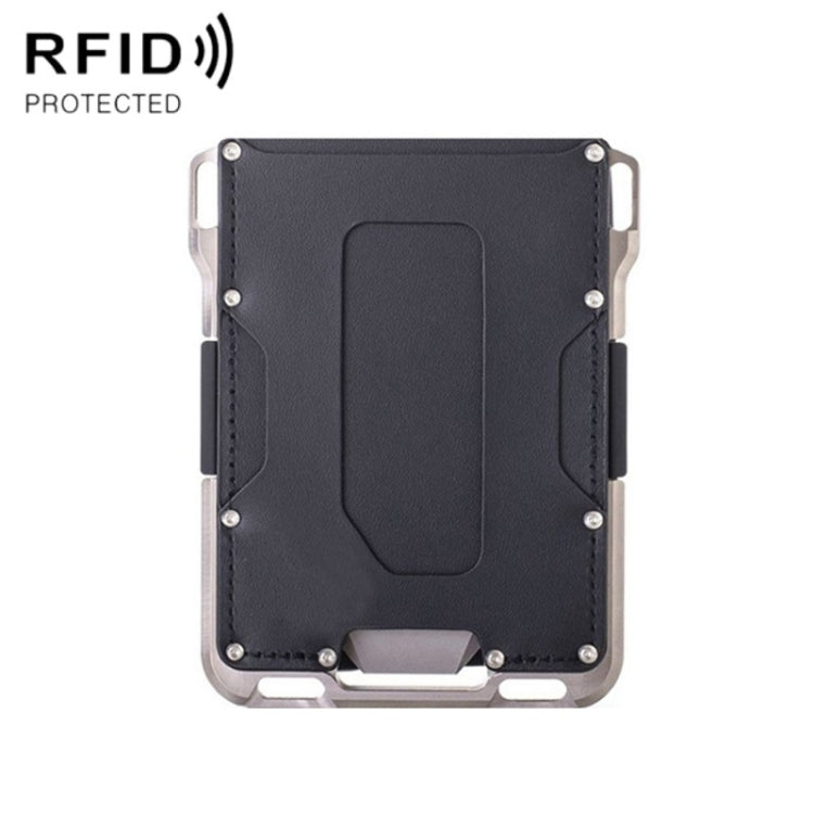 RFID Metal Anti-Theft Credit Card Holder(Silver Metal + Black Skin)