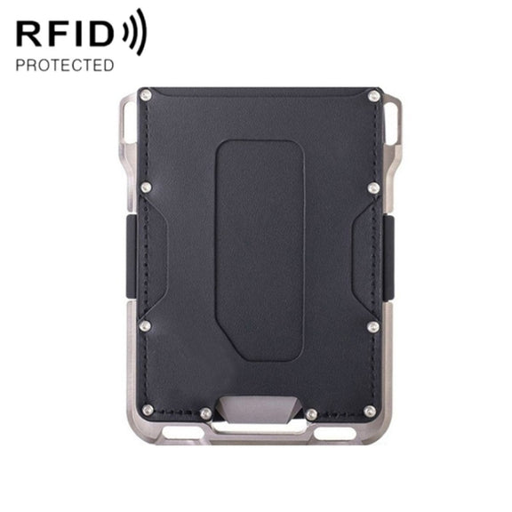 RFID Metal Anti-Theft Credit Card Holder(Silver Metal + Black Skin)