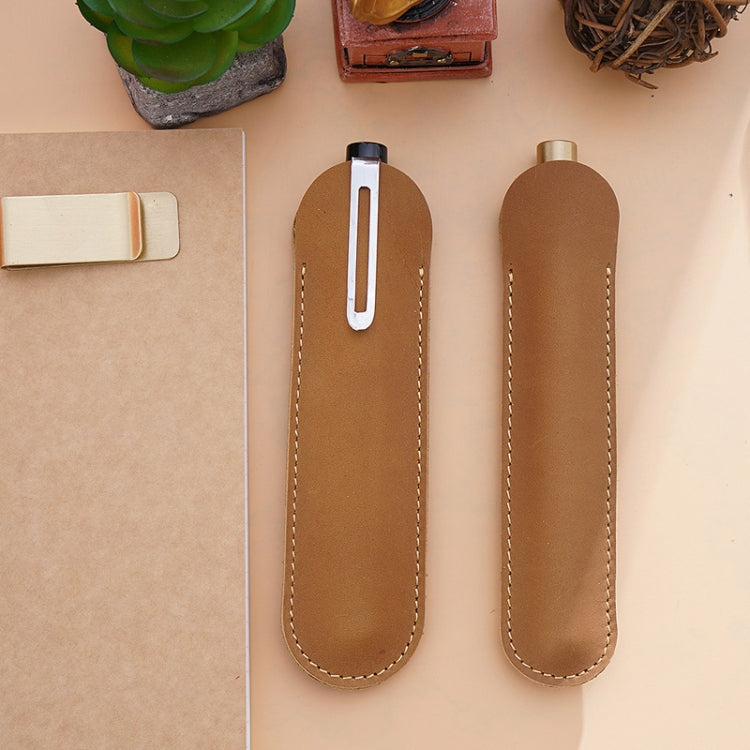 Single Pen Bag Handmade Line Pen Holder, Size: Large(Camel)