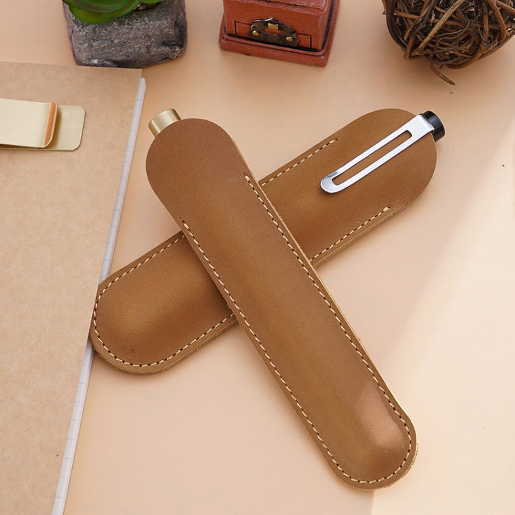 Single Pen Bag Handmade Line Pen Holder, Size: Large(Camel)