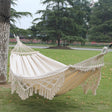 200x150cm Double Outdoor Camping Tassel Canvas Hammock with Stick(White) - Hammocks by PMC TechLife | Online Shopping South Africa | PMC TechLife | Buy Now Pay Later Mobicred