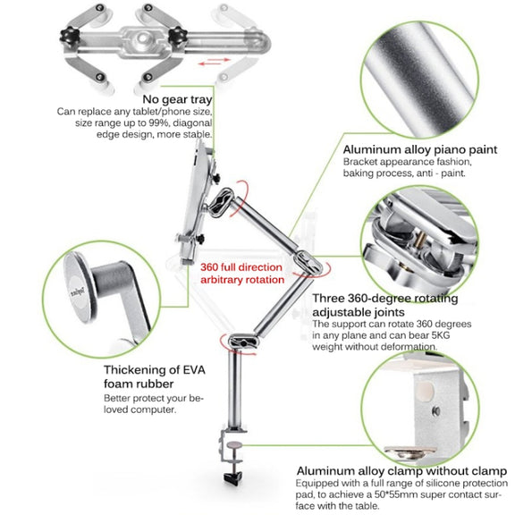 TB-03 Aluminum Alloy Tablet PC Stand Lazy Bedside Desktop Folding Camera Microphone Stand(Silver)