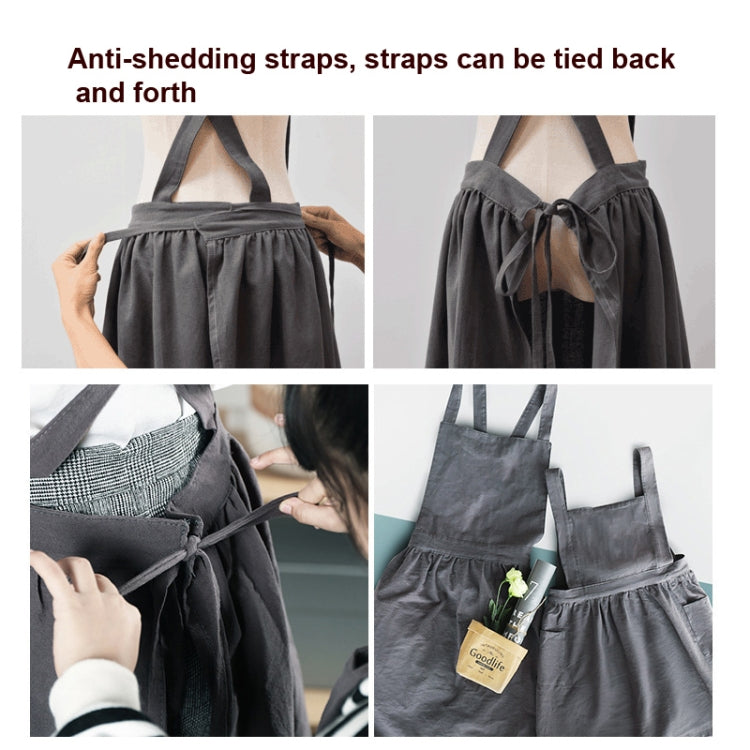Cotton And Linen Parent-Child Painting Apron Baking Coffee Work Clothes,Size: Adults (oat)