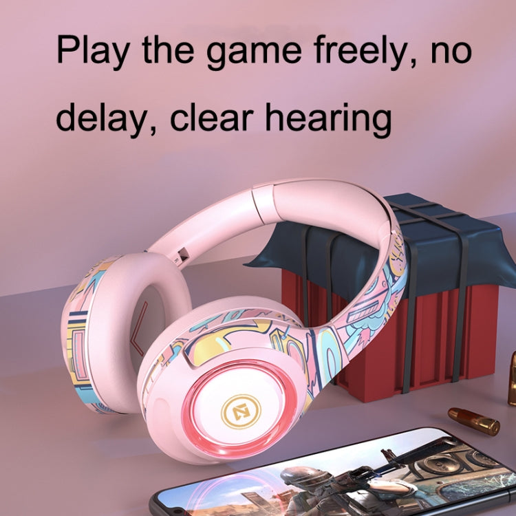 EL-A2 Gaming Ambient Light Folding Wireless Bluetooth Headset(Pink)