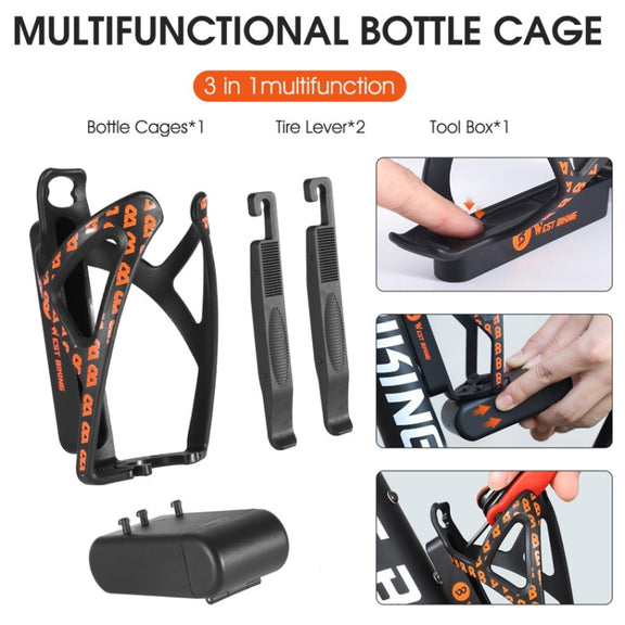 WEST BIKING Bicycle Multifunctional Bottle Cage Tire Lever Tool Box(Black Red)
