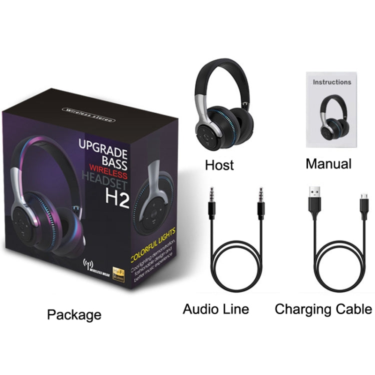 H2 Colorful Luminous Subwoofer Folding Retractable Card Wireless Bluetooth Headset(White)