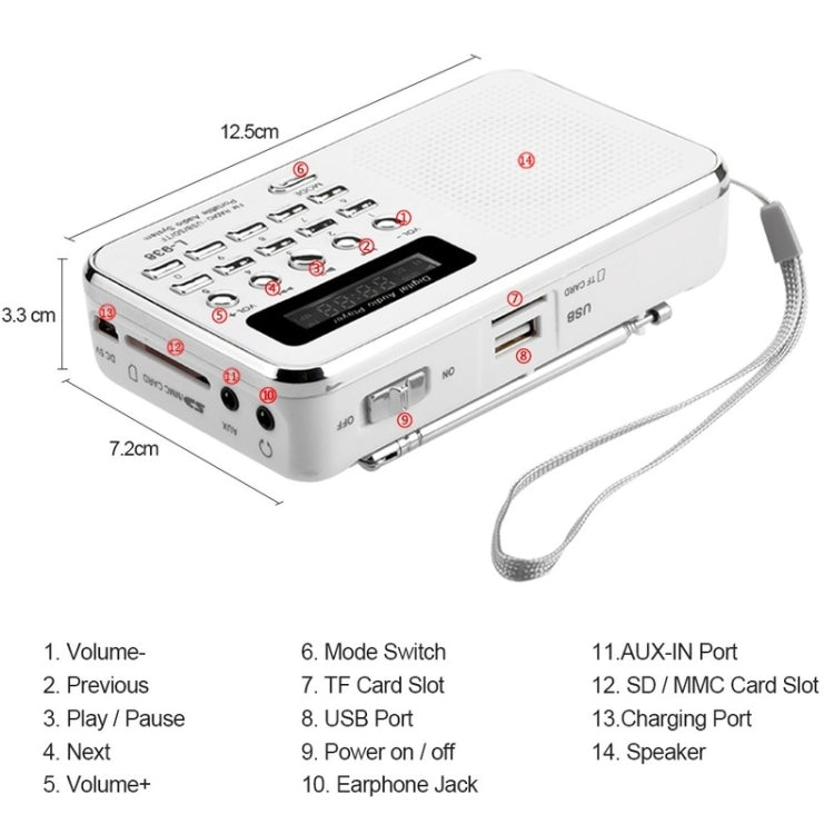 L-938  MP3 Audio Player FM Radio Support  SD MMC Card AUX-IN Earphone-out(Black)