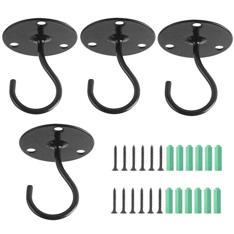 4 PCS Iron Ceiling Hook Balcony Flower Basket Hook Wall Clothes Hook(Black)