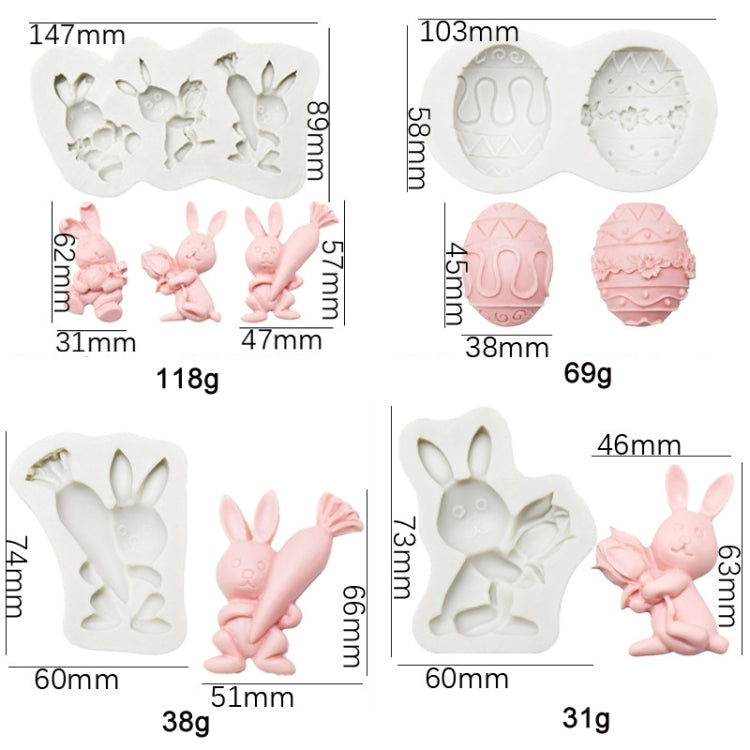 2 PCS Easter Bunny Egg Chocolate Baking Clay Silicone Mold, Specification: Double Egg