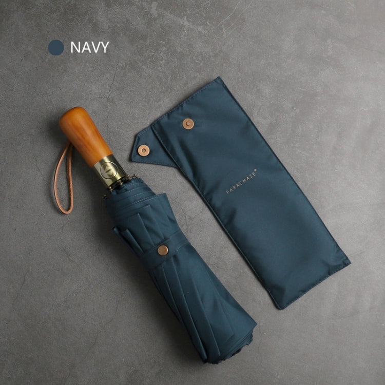 PARACHASE Ten-bone Double-layer Large Windproof Business Automatic Folding Umbrella(Navy)