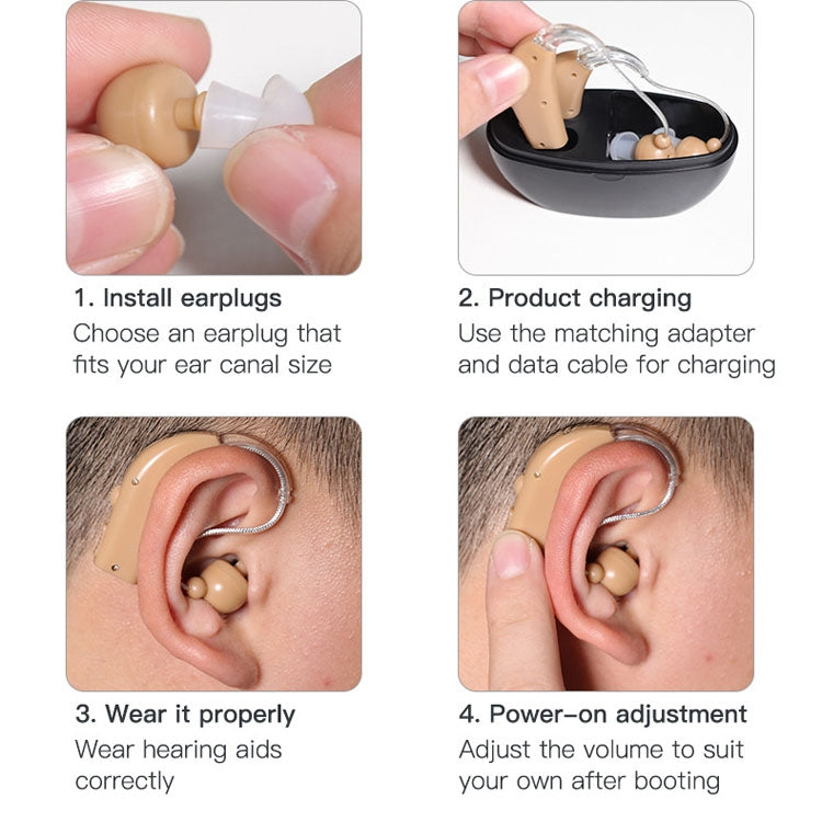 Elderly Use Can Charge Sound Amplifier Hearing Aid, Specification: US Plug(Blue Double Machine+White Charging Bin)