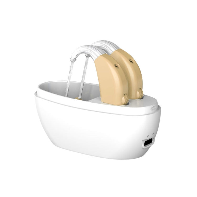 Elderly Use Can Charge Sound Amplifier Hearing Aid, Specification: EU Plug(Skin Color Double Machine+White Charging Bin)