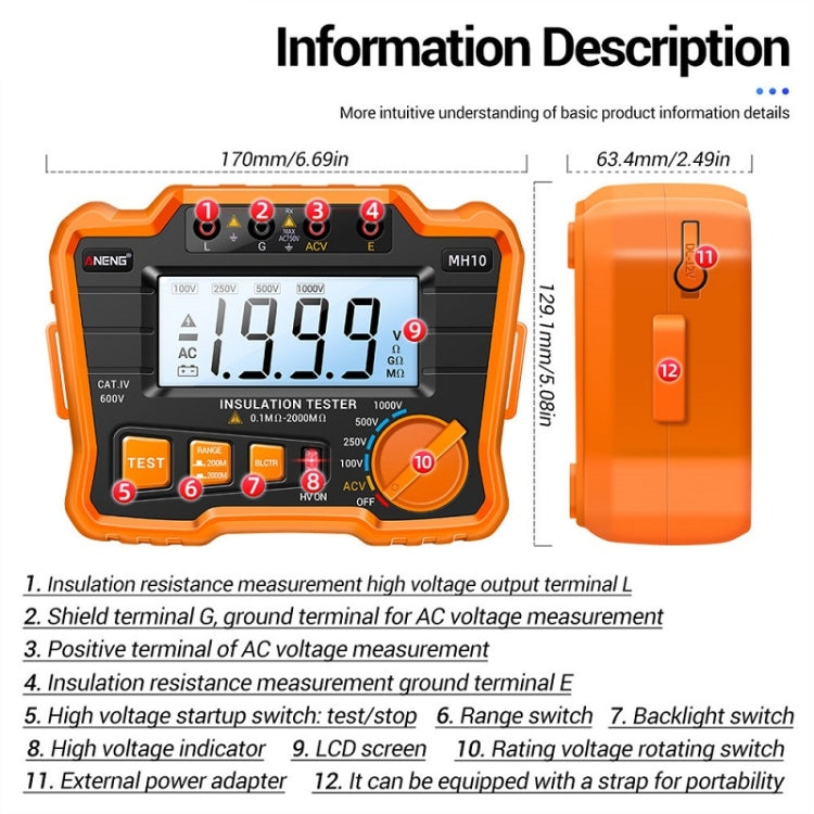ANENG MH10 Digital High Precision Insulation Resistance Tester(Orange)
