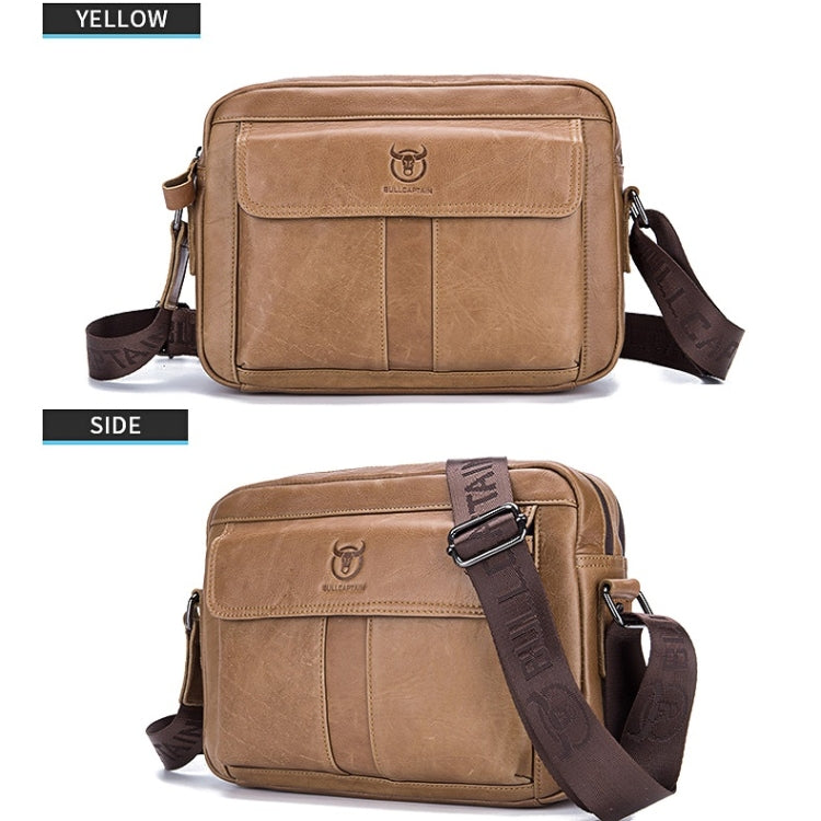 BULL CAPTAIN  Double Layer Leather One Shoulder Messenger Bag For Men(Yellow Brown)