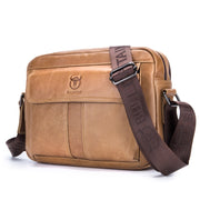 BULL CAPTAIN  Double Layer Leather One Shoulder Messenger Bag For Men(Yellow Brown)