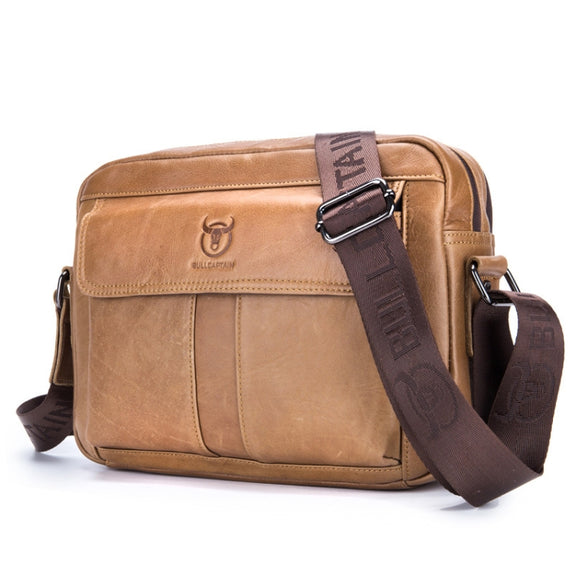 BULL CAPTAIN  Double Layer Leather One Shoulder Messenger Bag For Men(Yellow Brown)