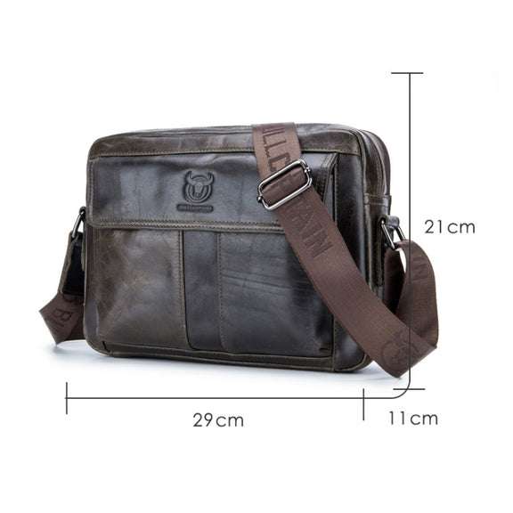 BULL CAPTAIN  Double Layer Leather One Shoulder Messenger Bag For Men(Yellow Brown)