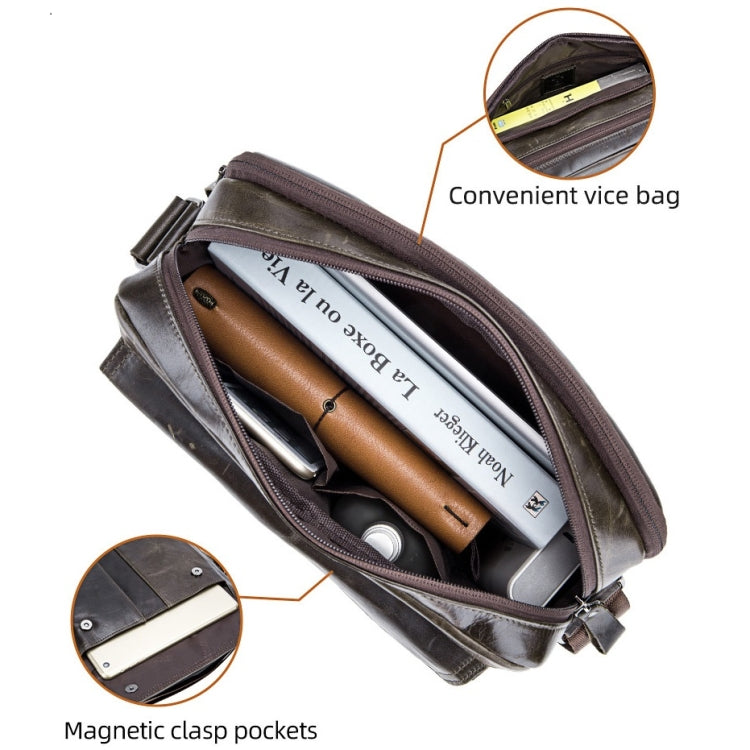 BULL CAPTAIN  Double Layer Leather One Shoulder Messenger Bag For Men(Yellow Brown)