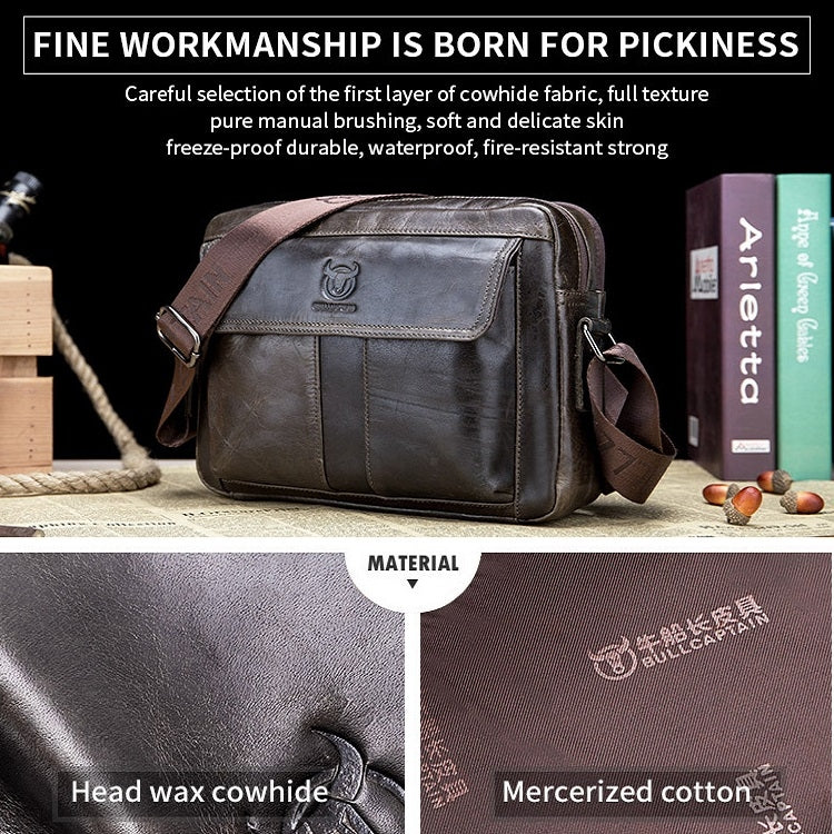 BULL CAPTAIN  Double Layer Leather One Shoulder Messenger Bag For Men(Yellow Brown)