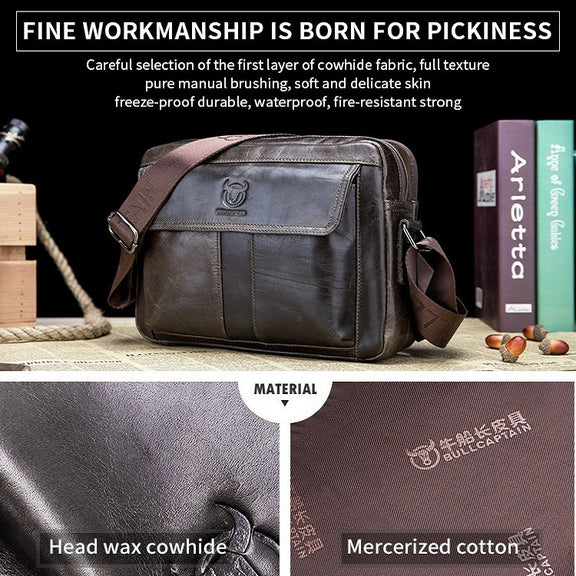 BULL CAPTAIN  Double Layer Leather One Shoulder Messenger Bag For Men(Yellow Brown)