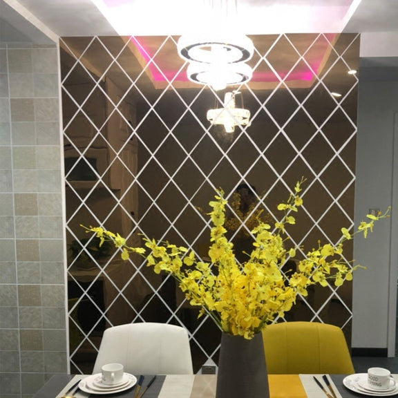 Rhombus Stitching Background Acrylic Mirror Decorative Stickers, Specification: Silver Small