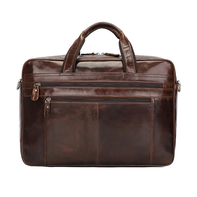 Men Retro Oil Wax Leather Handbag 17 Inch Computer Bag Shoulder Diagonal Briefcase(Brown)