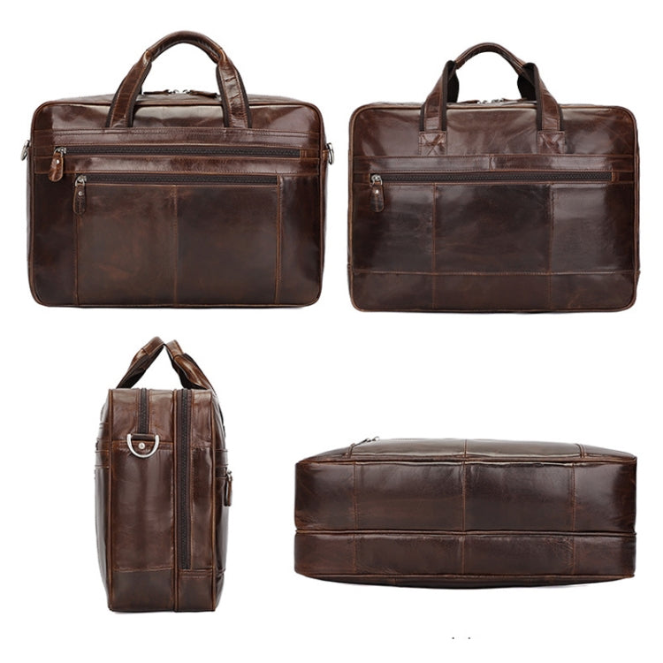 Men Retro Oil Wax Leather Handbag 17 Inch Computer Bag Shoulder Diagonal Briefcase(Brown)
