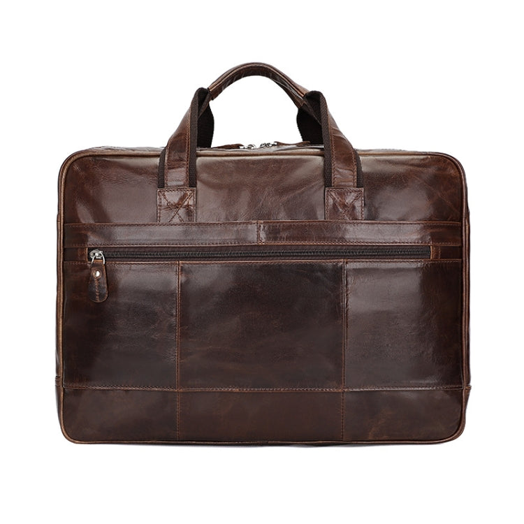 Men Retro Oil Wax Leather Handbag 17 Inch Computer Bag Shoulder Diagonal Briefcase(Brown)
