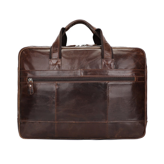 Men Retro Oil Wax Leather Handbag 17 Inch Computer Bag Shoulder Diagonal Briefcase(Brown)