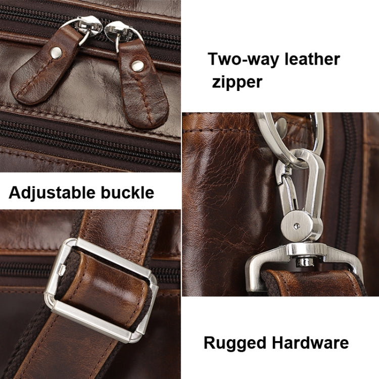 Men Retro Oil Wax Leather Handbag 17 Inch Computer Bag Shoulder Diagonal Briefcase(Brown)