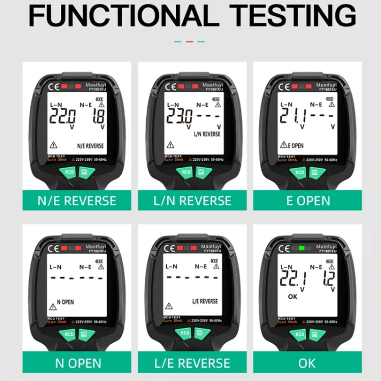 FUYI FY1881 High Precision Power Polarity Phase Socket Tester(EU Plug)