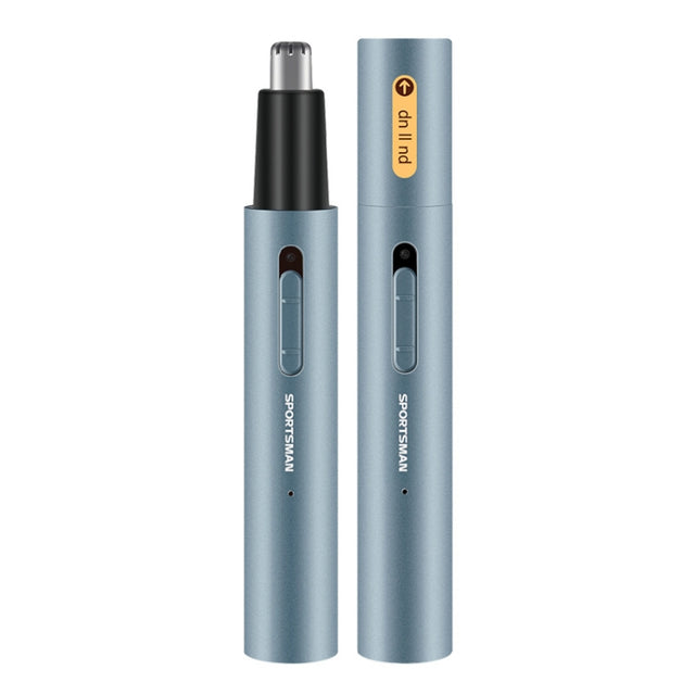 SPORTSMAN Metal Aluminum Tube Body Rechargeable Nose Hair Device, Style: Sideburns 2 In 1(Light Blue)