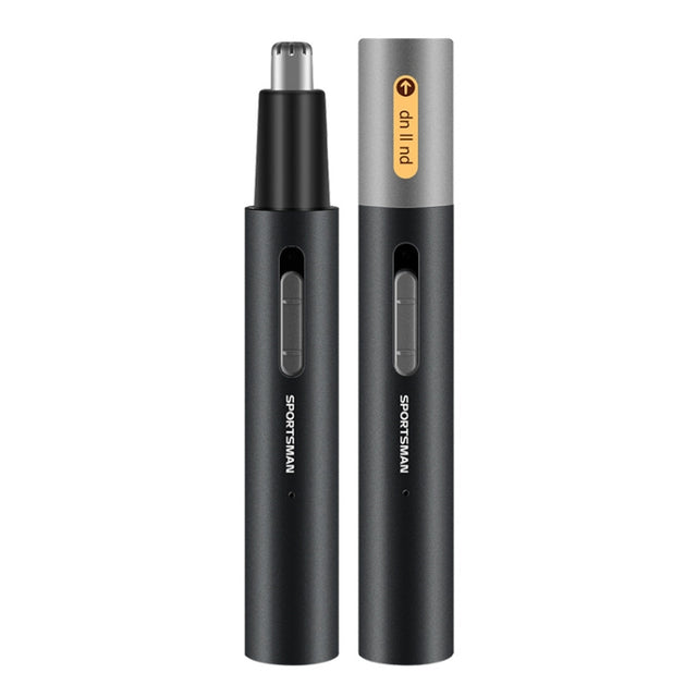SPORTSMAN Metal Aluminum Tube Body Rechargeable Nose Hair Device, Style: Eyebrow 2 In 1(Black)