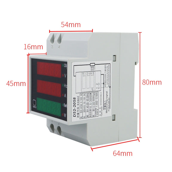 D52-2058 Wattmeter Din rail Volt Current Meter, Specification: AC80-300V Built-in CT