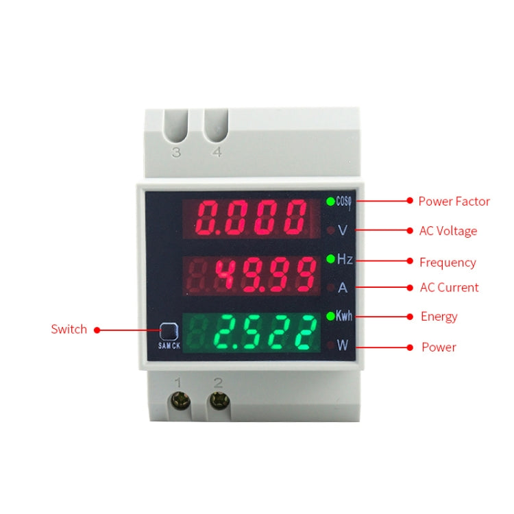 D52-2058 Wattmeter Din rail Volt Current Meter, Specification: AC80-300V Built-in CT