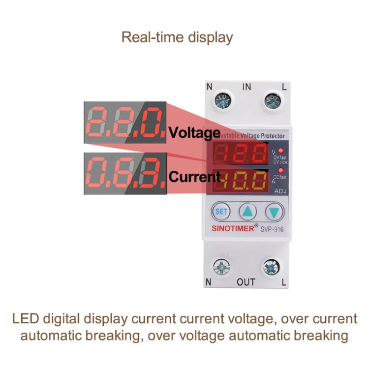 SINOTIMER SVP-916 Adjustable Self-resetting Over-voltage Under-voltage Protector, Current: 40A