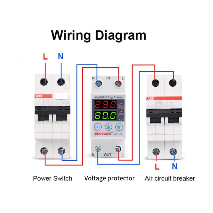 SINOTIMER SVP-916 Adjustable Self-resetting Over-voltage Under-voltage Protector, Current: 63A