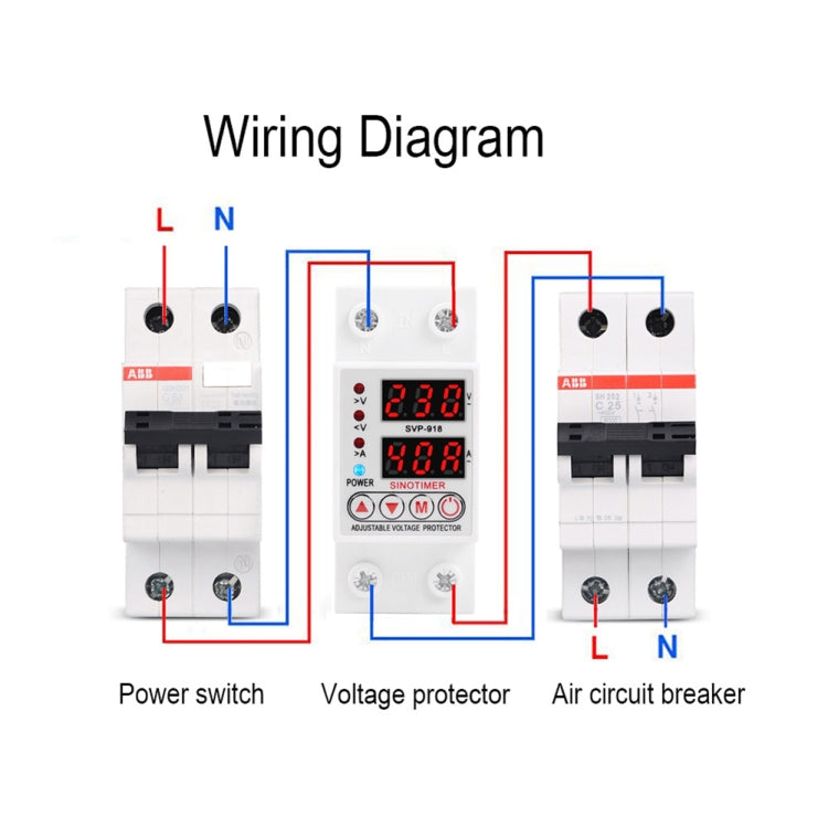 SINOTIMER SVP-918 Adjustable Self-resetting Intelligent  Over-voltage Under-voltage Protector, Current:  40A