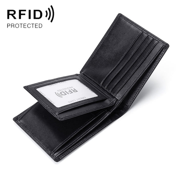 TP-215 Leather RFID Anti-theft Tri-fold Short Wallet(Black)
