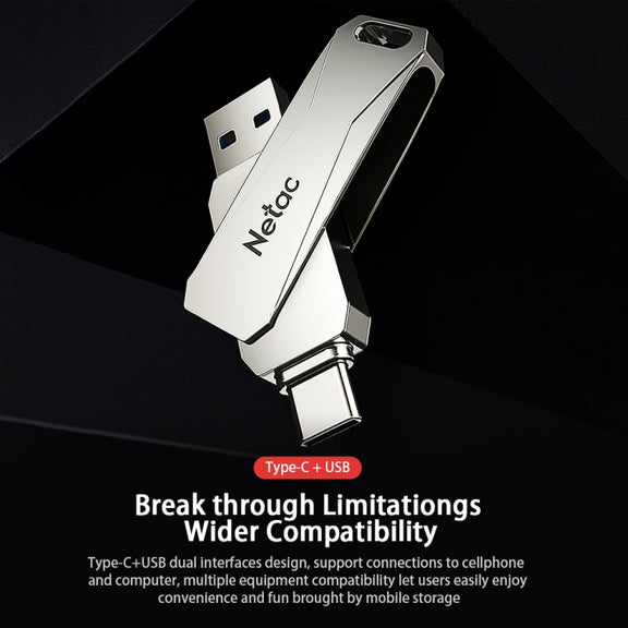 Netac U782C Type-C Dual Interface High-Speed Metal Computer USB Flash Drive, Capacity: 64GB