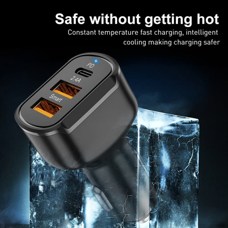 2PCS PD+2.4A Dual USB Car Charger, Style: 3 Ports (Black)